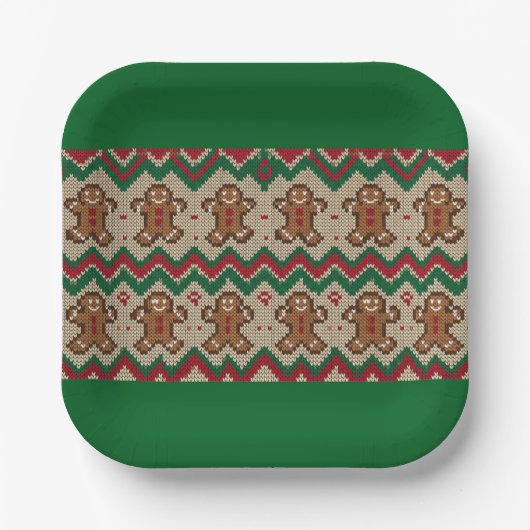 Gestrickter Weihnachtsmann-Weihnachtsmuster  Pappteller (Vorderseite)