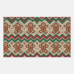 Gestrickter Weihnachtsmann-Weihnachtsmuster Rechteckiger Aufkleber