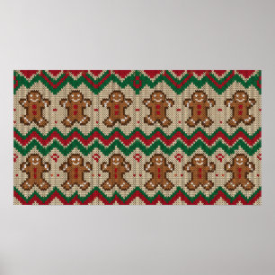 Gestricktes Lebkuchenmann-Weihnachtsmuster  Poster