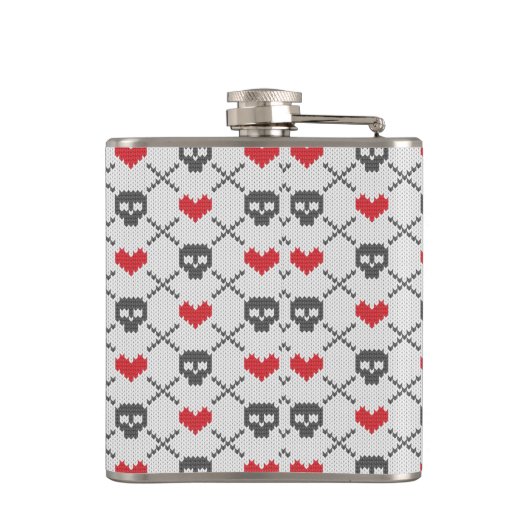 Gestricktes Muster mit den Schädeln Flachmann (Rückseite)