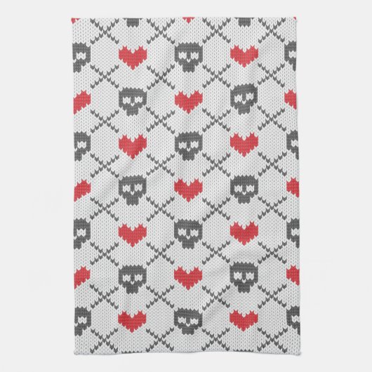 Gestricktes Muster mit den Schädeln Geschirrtuch (Vertikal)