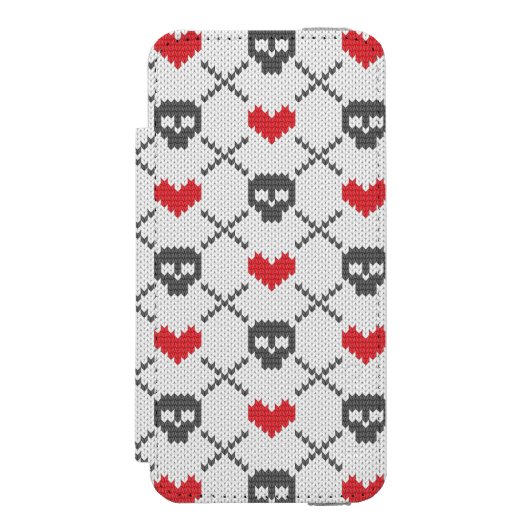 Gestricktes Muster mit den Schädeln Incipio iPhone Geldbeutel-Hülle (Folio Vorderseite)