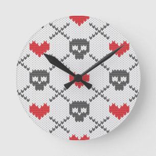 Gestricktes Muster mit den Schädeln Runde Wanduhr