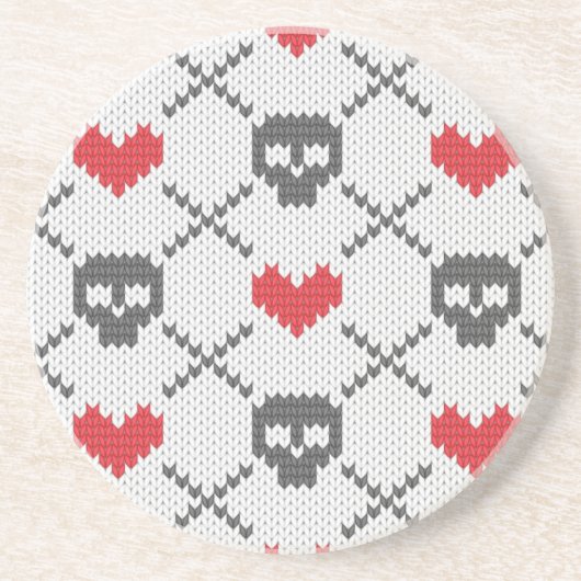 Gestricktes Muster mit den Schädeln Sandstein Untersetzer (Vorne)