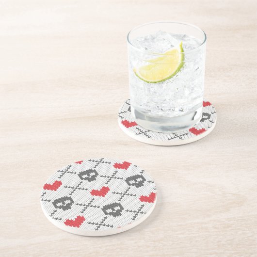 Gestricktes Muster mit den Schädeln Sandstein Untersetzer (Seite)