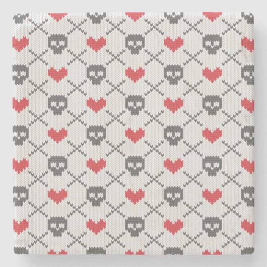 Gestricktes Muster mit den Schädeln Steinuntersetzer (Vorderseite)
