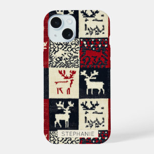 Gestricktes Patchwork-Weihnachtsmuster   Rustikal iPhone 15 Hülle
