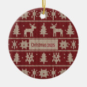 Gestricktes Pullover-Muster Klassisches Rot & Crem Keramik Ornament (Vorne)