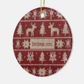 Gestricktes Pullover-Muster Klassisches Rot & Crem Keramik Ornament (Links)