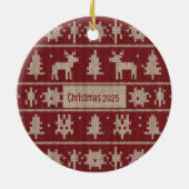 Gestricktes Pullover-Muster Klassisches Rot & Crem Keramik Ornament (Hinten)