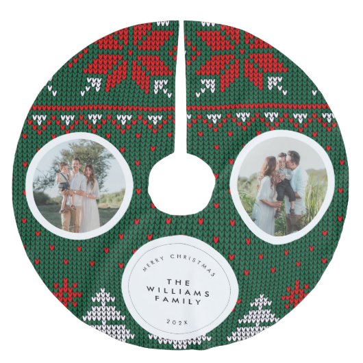 Gestricktes Pullovermuster Familienfoto Polyester Weihnachtsbaumdecke (Vorderseite)