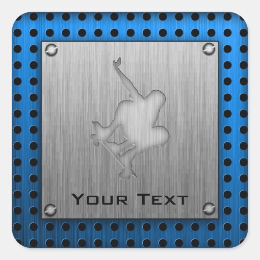 Gestricktes Skateboarding im Metalllook Quadratischer Aufkleber (Vorderseite)