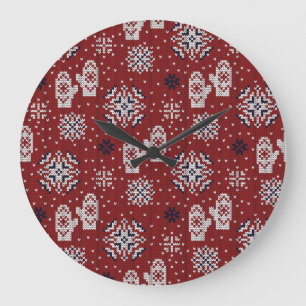 Gestricktes Winter-Weihnachts-Dekorationsmuster Große Wanduhr