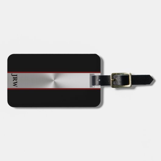 Gestrippter MetallLook und Schwarz Mit Monogramm Gepäckanhänger (Vorderseite horizontal)