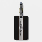 Gestrippter MetallLook und Schwarz Mit Monogramm Gepäckanhänger (Rückseite vertikal)