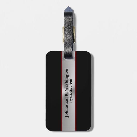 Gestrippter MetallLook und Schwarz Mit Monogramm Gepäckanhänger (Rückseite vertikal)