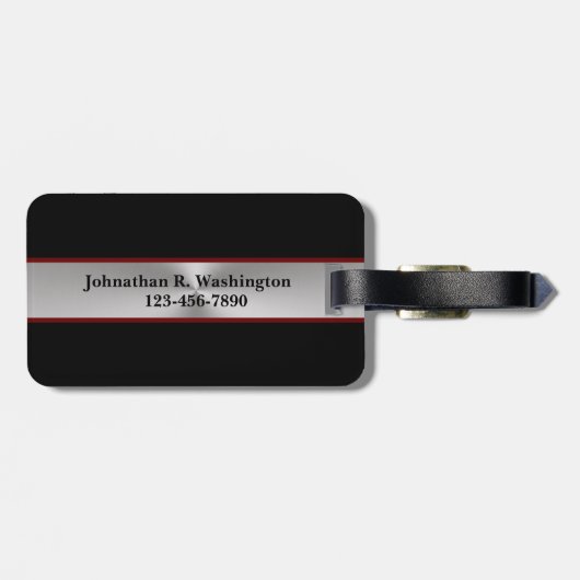 Gestrippter MetallLook und Schwarz Mit Monogramm Gepäckanhänger (Rückseite horizontal)