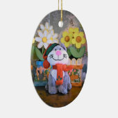 Gestütetes Tierkätzchen und Schal Keramikornament (Rechts)