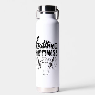 Gesund ist Glück Fitnessstudio Motivationsdesign Trinkflasche