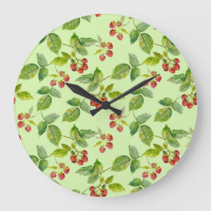 Gesunde Berry: Himbeere Nahtlose Hintergrundbilder Große Wanduhr