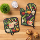 Gesunde Lebensmittel glückliche Gemüse Populäre Sa Ofenhandschuh & Topflappen-Set (Oben Unten)