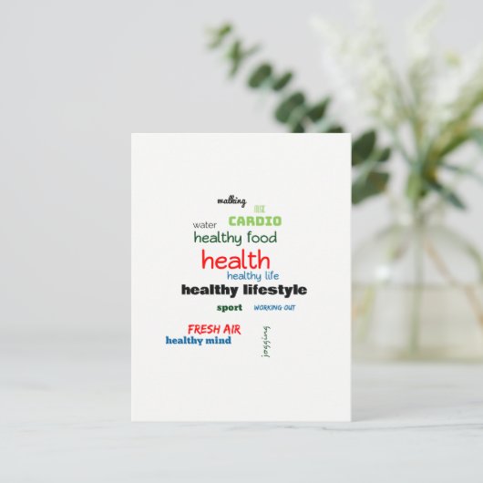 Gesunde Lebensweise Word Cloud Postkarte (Stehend Vorderseite)
