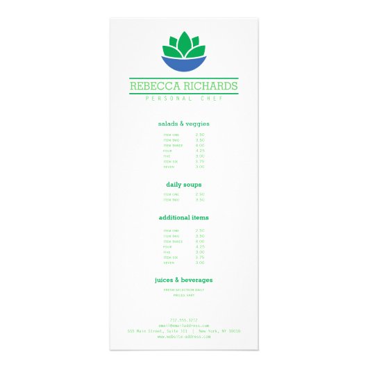 Gesunde Salate Gemüse Catering Menü, Flyer Werbekarte (Vorne)