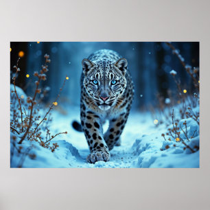 Gesunde Winterfeline glühende Augen gefrorene Welt Poster