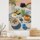 Gesundes Frühstück Fitnessstudio Essen Küche Pfann Poster (Küche)