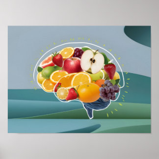 Gesundes Lebenskonzept: Gehirn mit Früchten Illust Poster