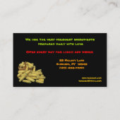 Gesundes Nahrungsmittelrestaurant Visitenkarte (Rückseite)