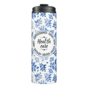 Gesundheitsattribute im Stil von Blau und Weiß Wei Thermosbecher