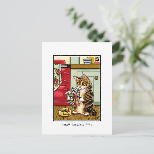 Gesundheitsbewusste Kitty Cat Funny Custom Postkarte (Stehend Vorderseite)