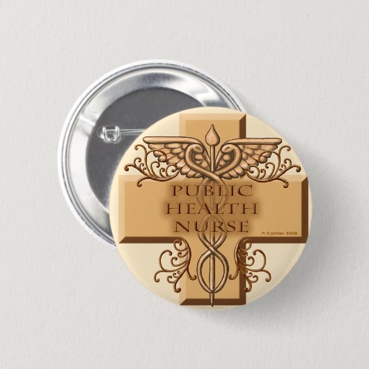 Gesundheitsfürsorge Caduceus Button (Vorne & Hinten)