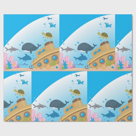 Gesunkene Schiffe und Fische Geschenkpapier (Flach)