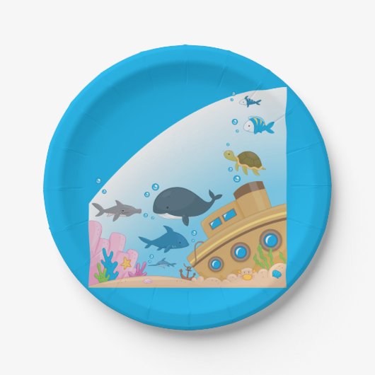 Gesunkene Schiffe und Fische Pappteller (Vorderseite)