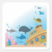 Gesunkene Schiffe und Fische Quadratischer Aufkleber (Vorderseite)