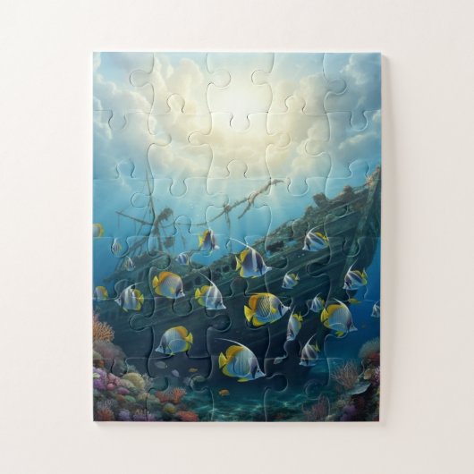 Gesunkenes Schiff und Fischschule Puzzle (Vertikal)