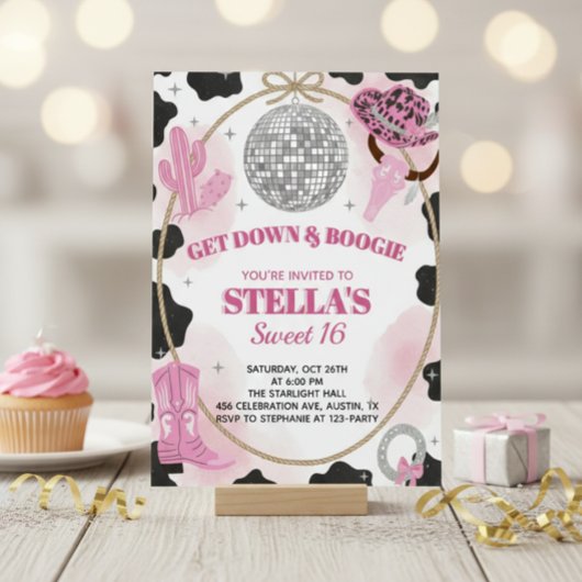 Get Down & Boogie Disco Cowgirl Sweet 16 Birthday Einladung