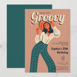 Get Groovy 70er Dance Party Retro 30. Geburtstag Einladung