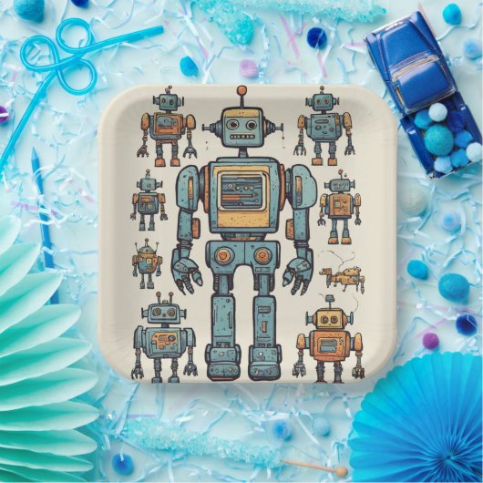 Get in Gear Robot Birthday - Großer Roboter Pappteller (Party)