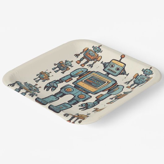 Get in Gear Robot Birthday - Großer Roboter Pappteller (Gewinkelt)