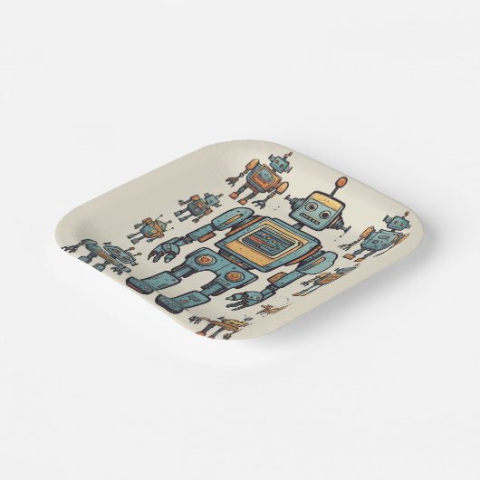 Get in Gear Robot Birthday - Großer Roboter Pappteller (Gewinkelt)