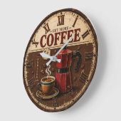 Get More Coffee Rustic Farmhouse Bar Decor Große Wanduhr (Winkel)