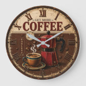 Get More Coffee Rustic Farmhouse Bar Decor Große Wanduhr (Vorderseite)