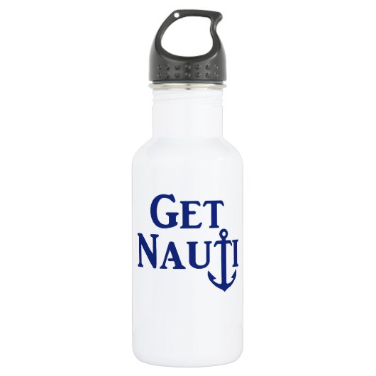 "GET NAUTI"- Wasserflasche aus nautischem Edelstah (Vorderseite)