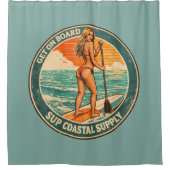 Get On Board SUP Pinup Paddleboard Retro Surf Shop Duschvorhang (Vorderseite)