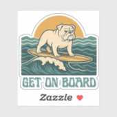 Get On Board Surfer Dog Retro Art -Bulldog Surfing Aufkleber (Blatt)