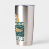 Get On Board Surfer Dog Retro Art -Bulldog Surfing Thermobecher (Links)