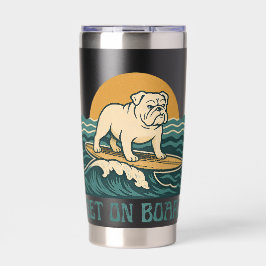 Get On Board Surfer Dog | Retro Bulldog Surfing Thermobecher